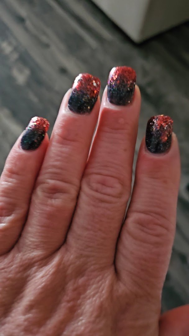 Fresh nail art in a bright salon setting.